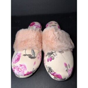 NEW Victoria Secret New Satin Floral Print Slippers Size S 5-6 Pink